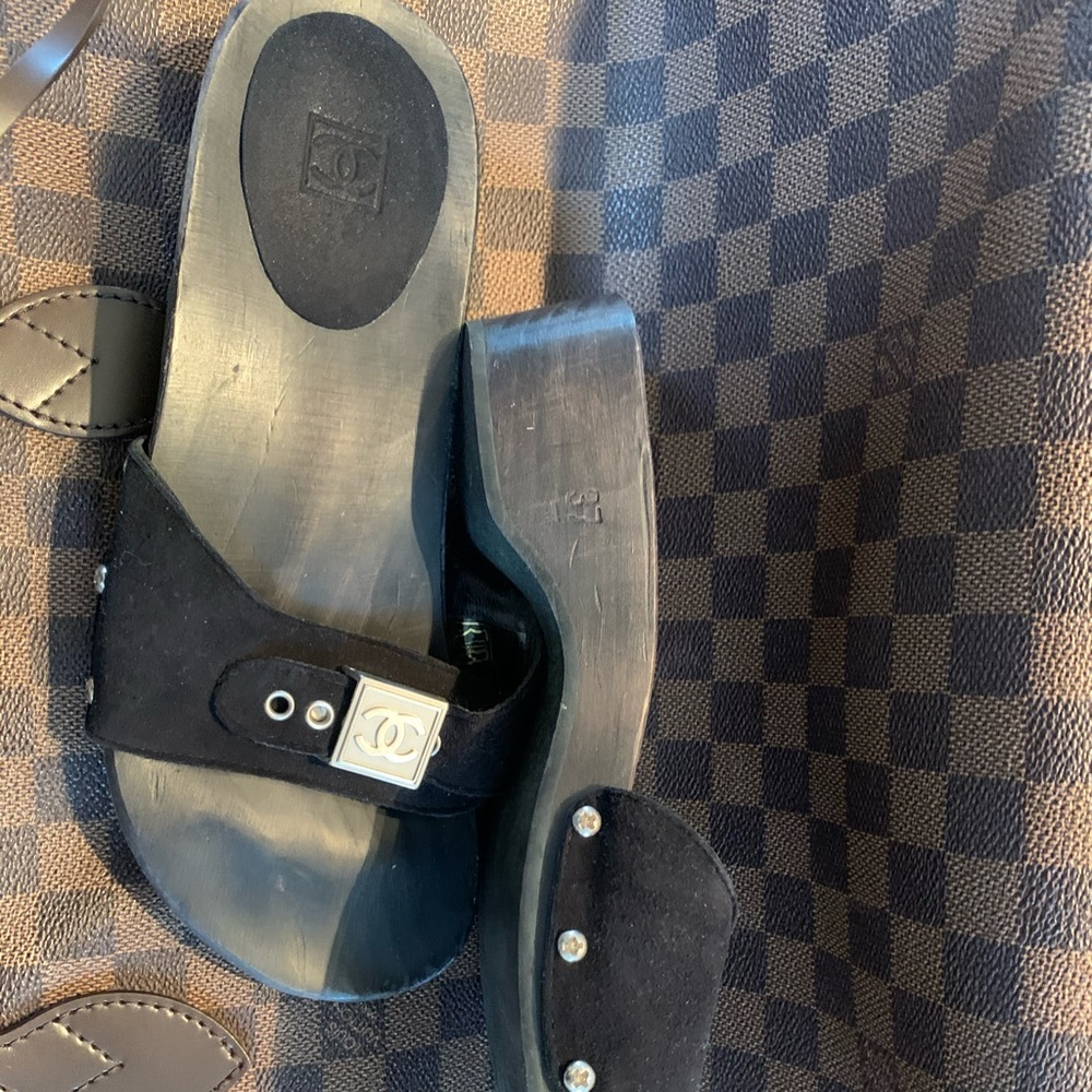 Chanel wood and suede mules sold on Tradesy